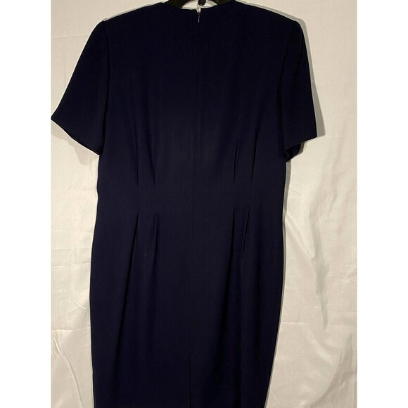 Debra Michaels Dress 14P Petites Career Navy Crepe Tailored Lightweight Zip Back - Picture 8 of 10
